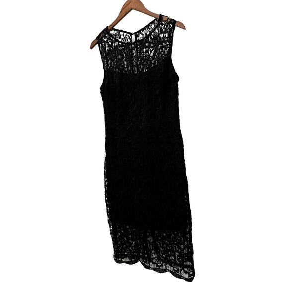 Bisou Bisou Black Lace Overlay Sheath Dress Sleeveless Midi Size 10 - Picture 3 of 13